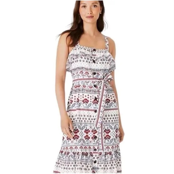 Ann Taylor Black and White Sleeveless Sundress size M white floral - Picture 1 of 16